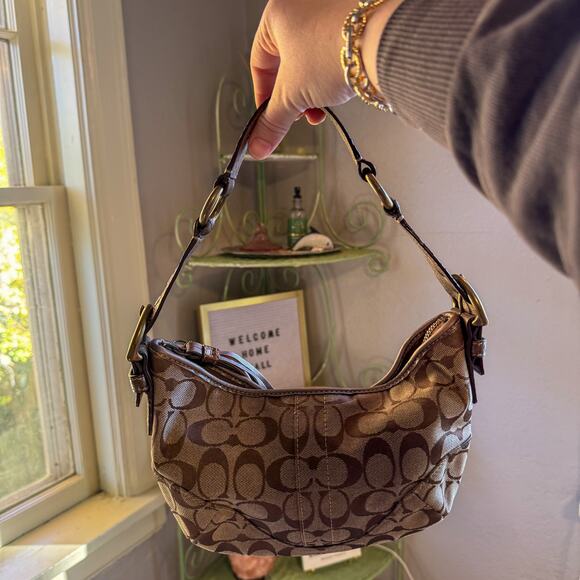 🤎 Vintage COACH F05Q-8K36 Monogram Mini Hobo Bag | Snakeskin Trim & Tassel Y2K - Picture 2 of 9